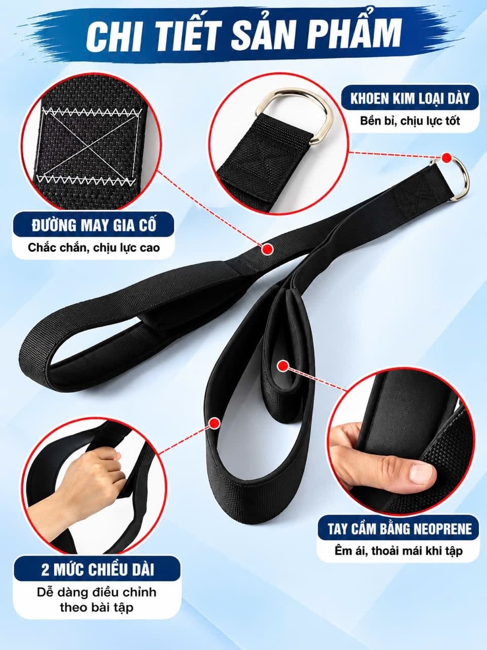 Dây Tricep Bản Nâng Cấp Chiều Dài 2 Nấc - Kéo Lưng Xô Tay Sau Đa Năng HC Sport