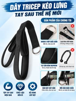 Dây Tricep Bản Nâng Cấp Chiều Dài 2 Nấc - Kéo Lưng Xô Tay Sau Đa Năng HC Sport 2