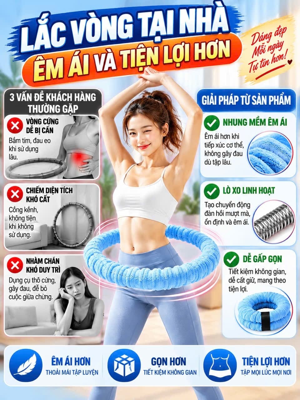 Vòng Lắc Eo Giảm Cân Lò Xo Bọc Vải Dệt Kim 1.5kg - 2.5kg -Hàng Chuẩn Kg