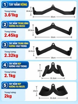 Thanh Power Grip 5 món kéo lưng xô kéo row, lat pull down nhập khẩu. 1