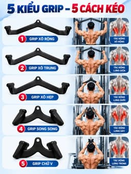 Thanh Power Grip 5 món kéo lưng xô kéo row, lat pull down nhập khẩu. 3