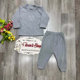 Bộ nỉ nhung cổ 3 phân in hình gấu mềm ấm cho bé mặc thu đông 4