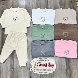 Bộ nỉ nhung cổ 3 phân in hình gấu mềm ấm cho bé mặc thu đông 2