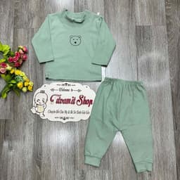 Bộ nỉ nhung cổ 3 phân in hình gấu mềm ấm cho bé mặc thu đông 6