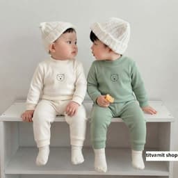 Bộ nỉ nhung cổ 3 phân in hình gấu mềm ấm cho bé mặc thu đông 1