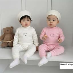 Bộ nỉ nhung cổ 3 phân in hình gấu mềm ấm cho bé mặc thu đông 5