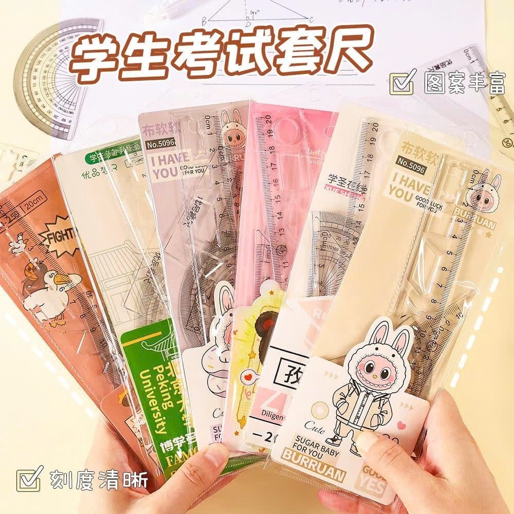 Set 4 Thước Eke, Thước Kẻ, Thước Đo Độ, Thước Tam Giác Tiện Dụng Dành Cho Học Sinh - 20cm