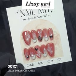 Lizzy Nail 001 | Nailbox Móng Úp Mắt Mèo Hồng | Set 10 Móng Giả Press On Nails Dự Tiệc, Đám Cưới, Kỷ Yếu 1