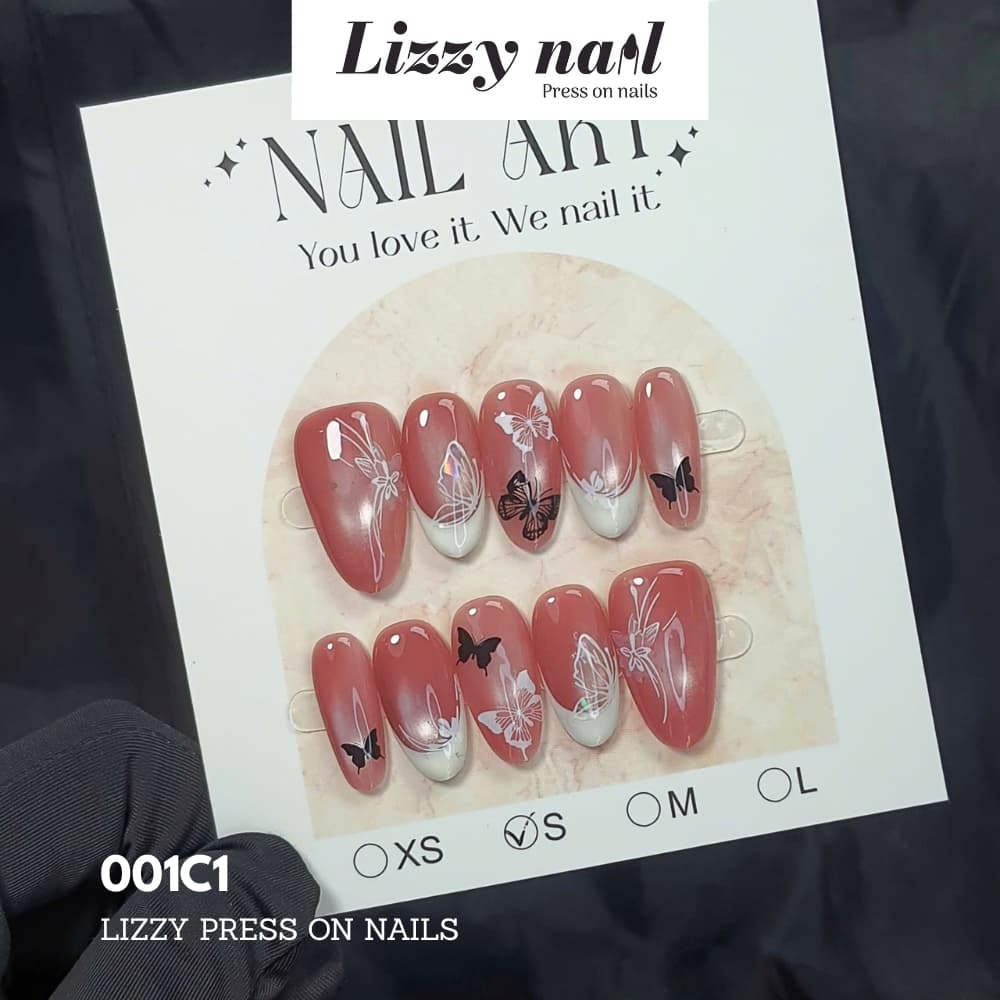 Lizzy Nail 001 | Nailbox Móng Úp Mắt Mèo Hồng | Set 10 Móng Giả Press On Nails Dự Tiệc, Đám Cưới, Kỷ Yếu