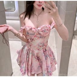 Đầm lụa hoa hồng trễ vai dáng xoè cúp ngực 7