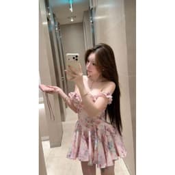 Đầm lụa hoa hồng trễ vai dáng xoè cúp ngực 3
