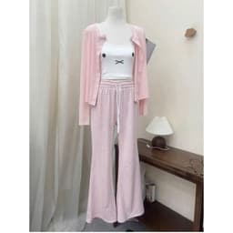 Set thun mặc nhà 3 món đáng yêu quần loe kẻ ngang 5