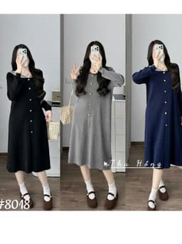 <Đầm bầu Quynhanhhouse> (QC) #8018 Váy thuỷ thủ khuy dọc Free sz đen/ghi/than Bầu bí bon chen 1