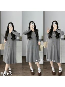 <Đầm bầu Quynhanhhouse> (QC) #8018 Váy thuỷ thủ khuy dọc Free sz đen/ghi/than Bầu bí bon chen 2
