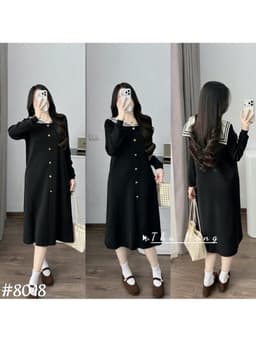 <Đầm bầu Quynhanhhouse> (QC) #8018 Váy thuỷ thủ khuy dọc Free sz đen/ghi/than Bầu bí bon chen 3