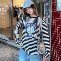Áo thun tay dài nữ kẻ sọc ngang chất xược giấy, áo thun dài tay nữ mặc thu, đông 4