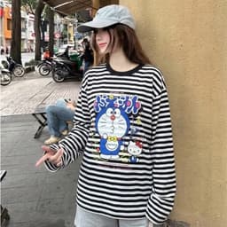 Áo thun tay dài nữ kẻ sọc ngang chất xược giấy, áo thun dài tay nữ mặc thu, đông 3