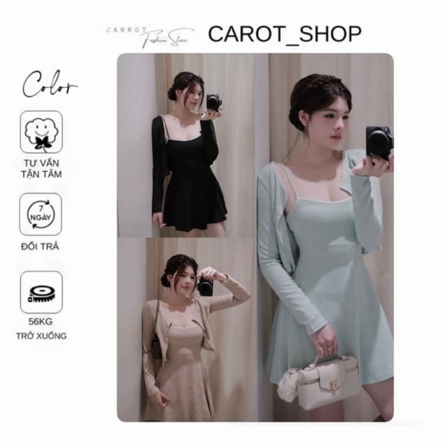 (BIGSIZE ) VN169 Set váy 2s basic viền ren phối khoác cardigan dáng xoè tôn dáng daily hằng ngày by CarrotShop
