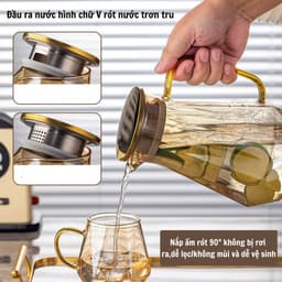 Bộ Bình + 6 Ly Thuỷ Tinh Có Quai Dáng Kim Màu Hổ Phách Có Tặng Kèm Khay - Bộ Bình Cốc Borosilicate Siêu Nhẹ Chịu Nhiệt 5