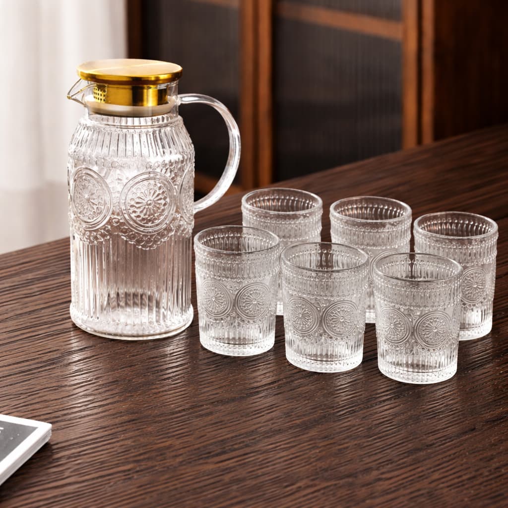 [ GiaDungQueHuong ] Bình Đựng Nước Thủy Tinh, Ca Nước Deli Kèm Cốc Uống Nước Cao Cấp Dung Tích 1,7L  M22
