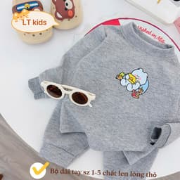Bộ Nỉ Len Lông Thỏ Cho Bé Trai Bé Gái Mùa Đông - Set Đồ Thu Đông Trẻ Em Dày Dặn Ấm Áp Có Size 3-13kg 5