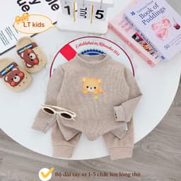Bộ Nỉ Len Lông Thỏ Cho Bé Trai Bé Gái Mùa Đông - Set Đồ Thu Đông Trẻ Em Dày Dặn Ấm Áp Có Size 3-13kg 9