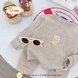 Bộ Nỉ Len Lông Thỏ Cho Bé Trai Bé Gái Mùa Đông - Set Đồ Thu Đông Trẻ Em Dày Dặn Ấm Áp Có Size 3-13kg 7
