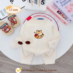 Bộ Nỉ Len Lông Thỏ Cho Bé Trai Bé Gái Mùa Đông - Set Đồ Thu Đông Trẻ Em Dày Dặn Ấm Áp Có Size 3-13kg 3