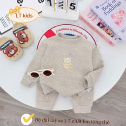 Bộ Nỉ Len Lông Thỏ Cho Bé Trai Bé Gái Mùa Đông - Set Đồ Thu Đông Trẻ Em Dày Dặn Ấm Áp Có Size 3-13kg 4
