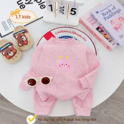 Bộ Nỉ Len Lông Thỏ Cho Bé Trai Bé Gái Mùa Đông - Set Đồ Thu Đông Trẻ Em Dày Dặn Ấm Áp Có Size 3-13kg 2