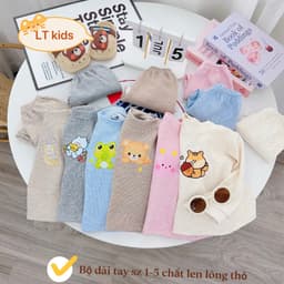 Bộ Nỉ Len Lông Thỏ Cho Bé Trai Bé Gái Mùa Đông - Set Đồ Thu Đông Trẻ Em Dày Dặn Ấm Áp Có Size 3-13kg 1
