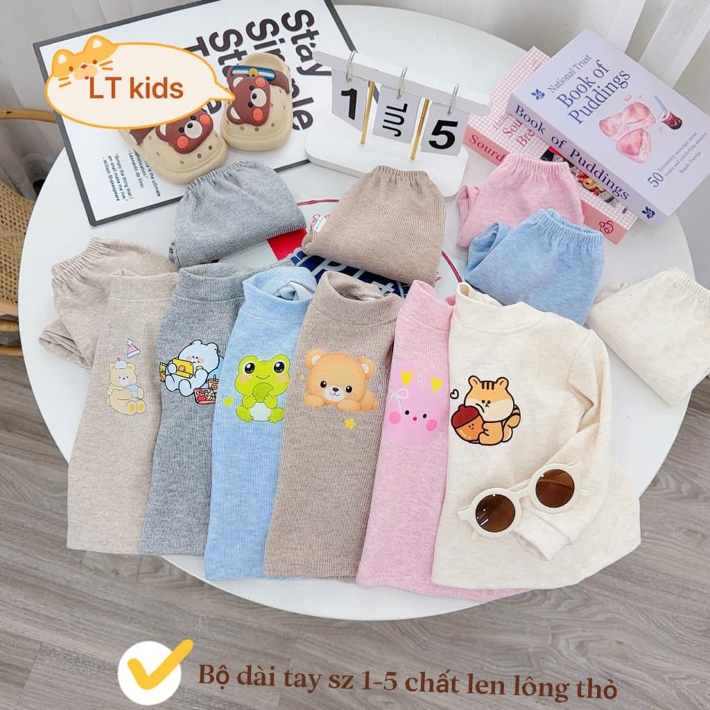 Bộ Nỉ Len Lông Thỏ Cho Bé Trai Bé Gái Mùa Đông - Set Đồ Thu Đông Trẻ Em Dày Dặn Ấm Áp Có Size 3-13kg
