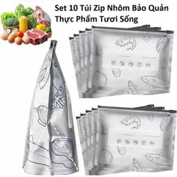 Hộp Đựng Thực Phẩm Hoa Quả,Thức Ăn, Rau Củ Có Khay 20x12x6cm và Set 10 Túi Zip Nhôm Bảo Quản Thực Phẩm Tươi Sống 8