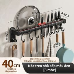 Thanh Treo Đồ Nhà Bếp 45cm 8 Móc - Kệ Dán Tường Có Móc Treo Dao, Kéo, Cài Nắp, Vung Không Cần Khoan 7