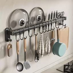 Thanh Treo Đồ Nhà Bếp 45cm 8 Móc - Kệ Dán Tường Có Móc Treo Dao, Kéo, Cài Nắp, Vung Không Cần Khoan 1