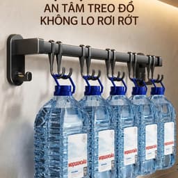 Thanh Treo Đồ Nhà Bếp 45cm 8 Móc - Kệ Dán Tường Có Móc Treo Dao, Kéo, Cài Nắp, Vung Không Cần Khoan 5