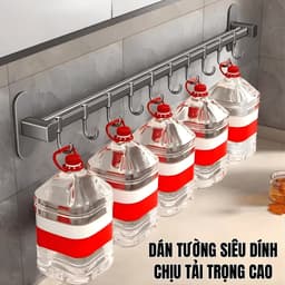 Thanh Treo Đồ Nhà Bếp 45cm 8 Móc - Kệ Dán Tường Có Móc Treo Dao, Kéo, Cài Nắp, Vung Không Cần Khoan 6