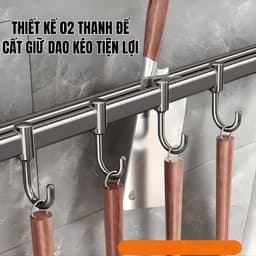 Thanh Treo Đồ Nhà Bếp 45cm 8 Móc - Kệ Dán Tường Có Móc Treo Dao, Kéo, Cài Nắp, Vung Không Cần Khoan 8