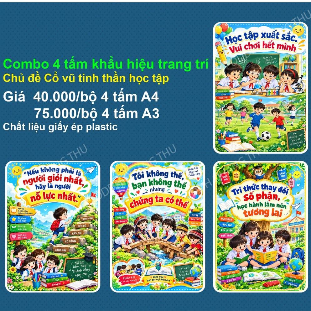 [trang trí lớp] Combo 4 tấm TT góc học tập