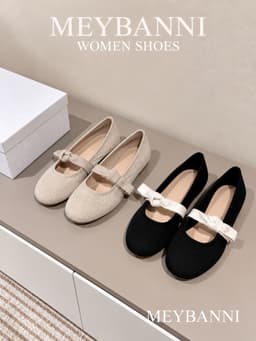 Giày Búp Bê MEYBANNI Mũi Tròn Vải Mềm Gắn Nơ Siêu Xinh - C445 2