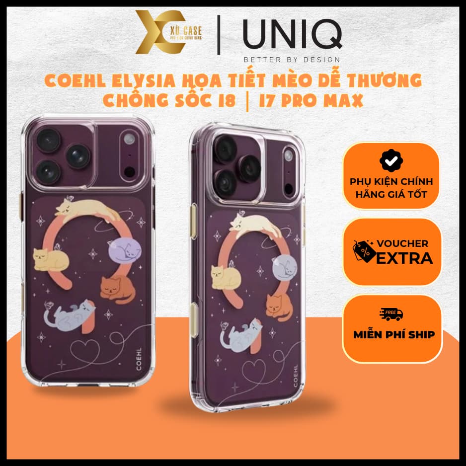 [Có iP18] Ốp UNIQ COEHL ELYSIA Họa Tiết Mèo Dễ Thương Translucent Chống Sốc 2.5 MétChính Hãng cho iP 18 | 17 Pro Max
