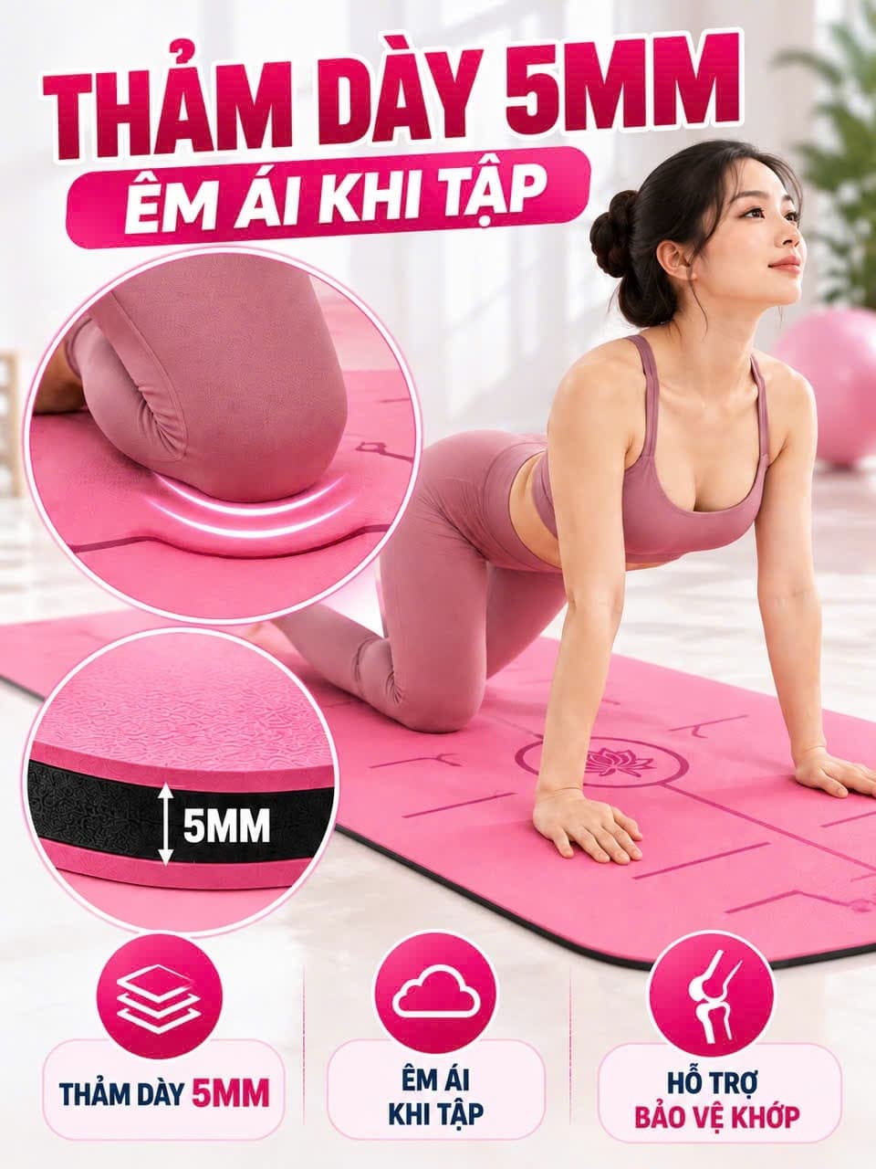 Thảm yoga cao su PU thiên nhiên, định tuyến 183x68cm 5mm có tại HC Sport