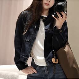 Áo Khoác Jean Boxy Nữ AN TÂY Form Hàn Đẹp Dễ Phối, 2 Dáng Áo Vừa - Rộng #8037-8039-8218 Màu Xanh Than Denim 3