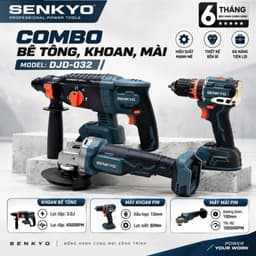 COMBO BÊ TÔNG – KHOAN – MÀI SENKYO DJD-032, ĐỘNG CƠ KHÔNG CHỔI THAN, ĐA NĂNG, CHÂN PIN PHỔ THÔNG M21 1