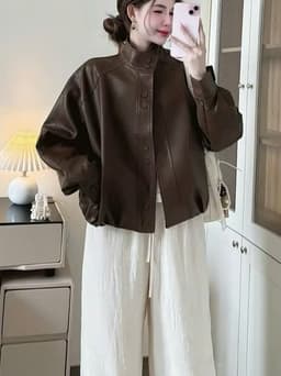 Áo Khoác Da Nữ 2 Màu Thiết Kế Bacsic Phù Hợp Nhiều Phong Cách Hàng 2 lớp Chấ Liệu Da Mềm 3