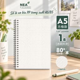 Sổ lò xo bìa PP trong suốt A5/B5 — kẻ ngang ô vuông học bài 8