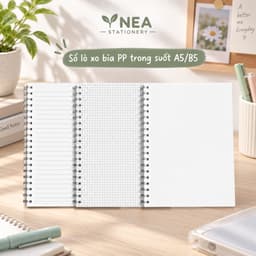 Sổ lò xo bìa PP trong suốt A5/B5 — kẻ ngang ô vuông học bài 6