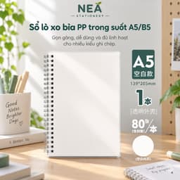 Sổ lò xo bìa PP trong suốt A5/B5 — kẻ ngang ô vuông học bài 9