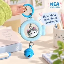 Móc khóa mèo ăn cá chuông 3D — charm túi xách quà dễ thương 3