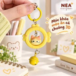 Móc khóa mèo ăn cá chuông 3D — charm túi xách quà dễ thương 6
